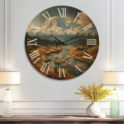Très grande horloge murale américaine en bois Mount Rainier - USA