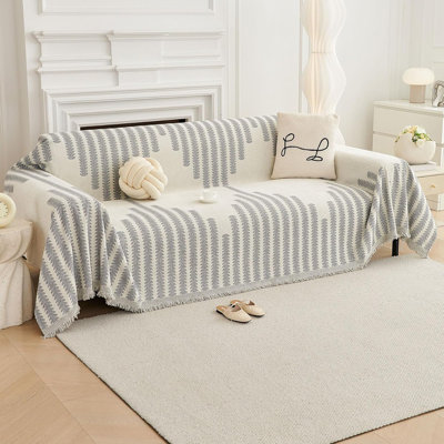 Boho Sofa Cover – Grey – Soft Thick Washable Non-Slip Couch Protector For 3-Cushion Sofas And L-Shaped Sectionals, Pet-Friendly Design