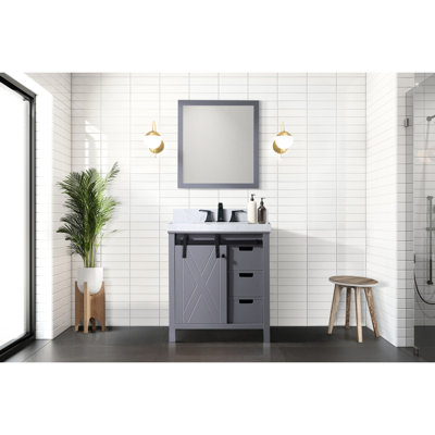Dark Grey Bath Vanity 30"w X 22"d, Marble Countertop, Solid Wood, Soft Close Mechanism, Scratch And Stain Surface, Three Drawers Open Cabinet For Storage 31.12 In. W 21.96 D Bath, To Scratches