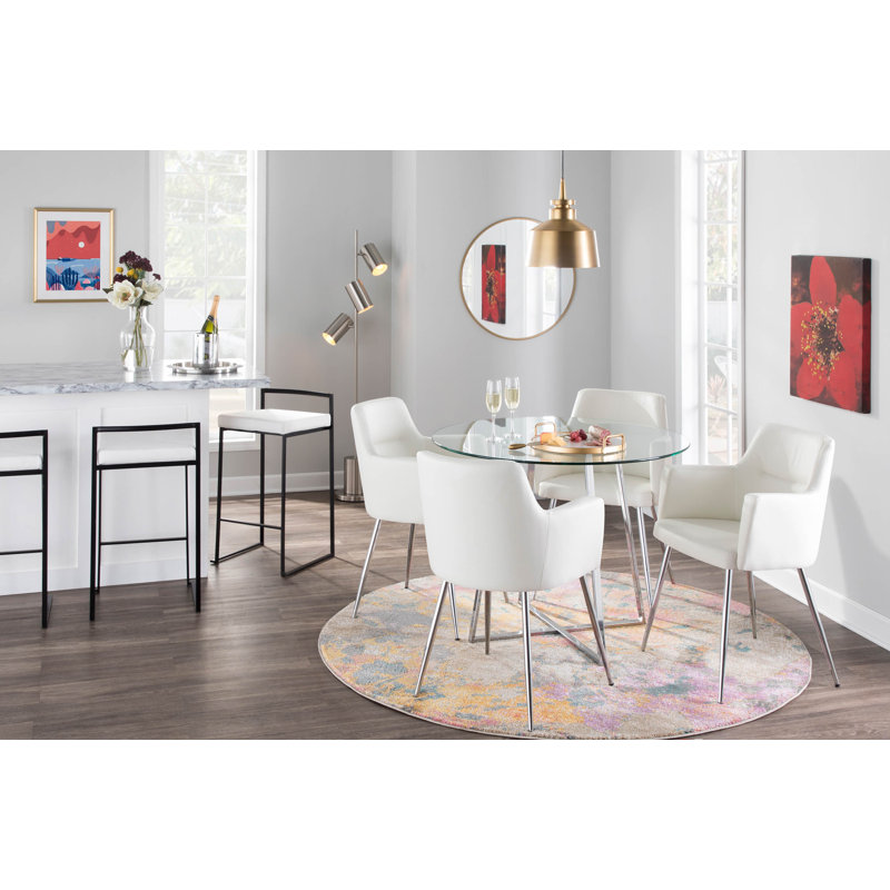 Ernestine Upholstered Stackable Bar & Counter Stool (Set of 3), Counter Stool (27" Seat Height), White Velvet/Black