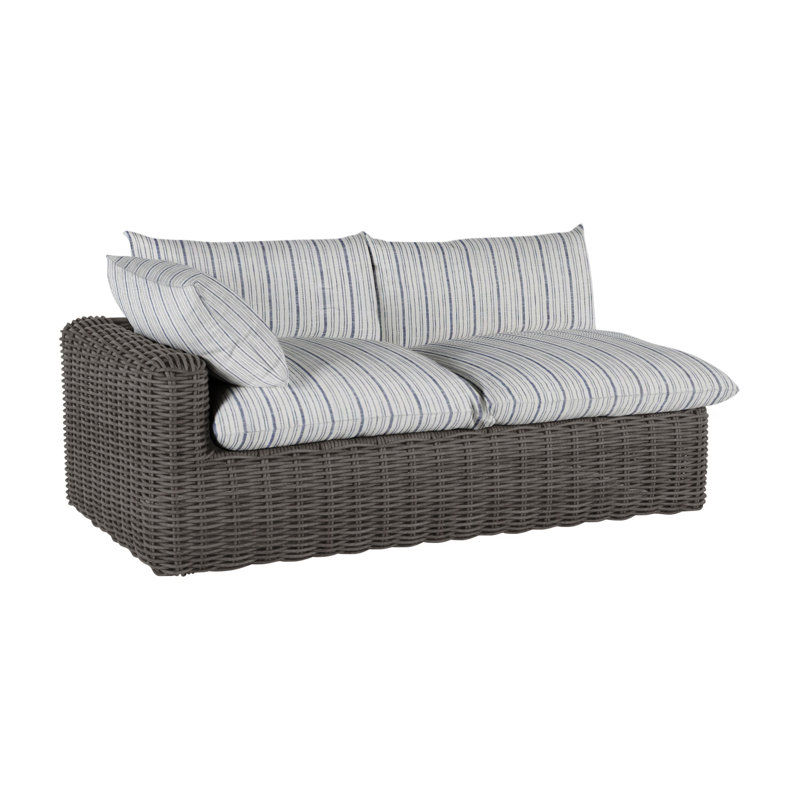 Montecito 75.25" Wide Outdoor Wicker Right Hand Facing Loveseat with Cushions, No Welt, Slate Gray, Linen Forest