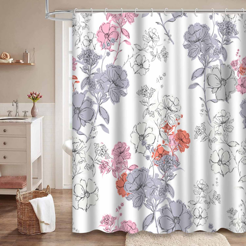 Rideau de douche sans couture à fleurs abstraites et fleurs bleues avec 12 crochets, L 72 po x l 84 po