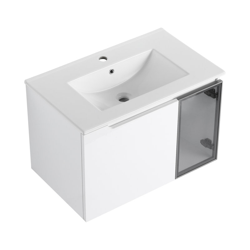 Wall-Mounted Bathroom Vanity With Ceramic Sink, 2-Soft Close Doors