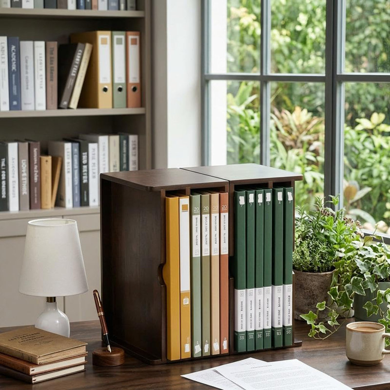 Organiseur de bureau modulaire en bois (lot de 2), bois brun foncé – Organiseur de bureau durable à compartiments multiples