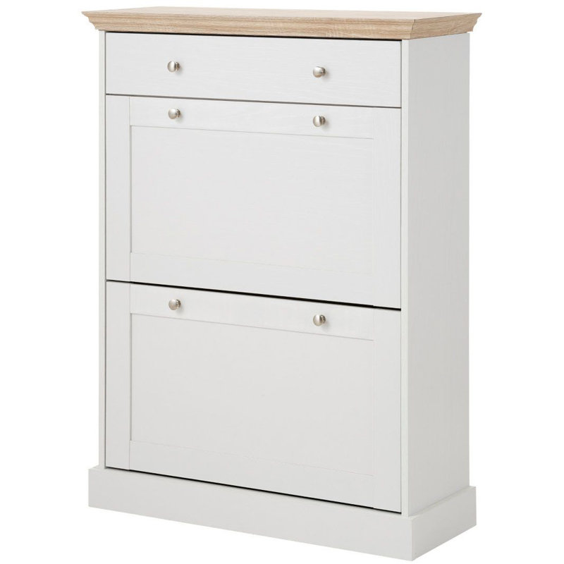 Bruce 12 Pair Shoe Storage Cabinet, White / Oak