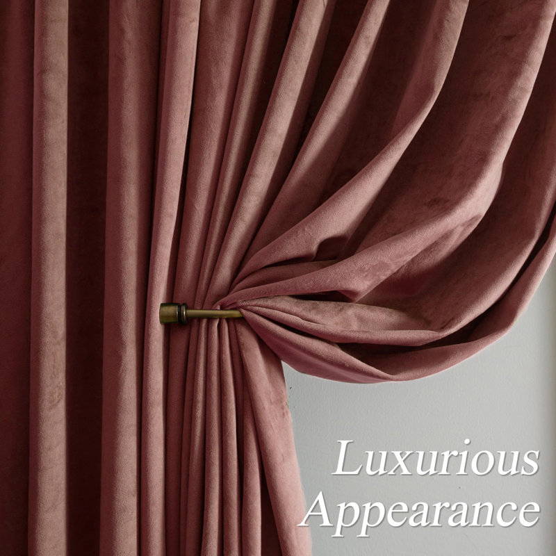 Dessy Velvet  Curtains 2 Panel Set Super Soft luxury Rod Pocket Back Tab Curtains, 52" W x 84" L, Dusty Rose