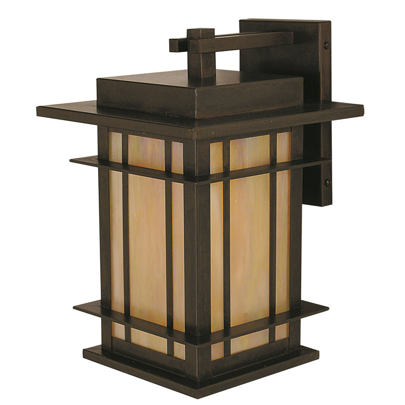 Lanterne murale d'extérieur 1 lumière Oak Park, H 12,5 po x l 8,5 po x P 10 po, Brun rustique, Or blanc irisé