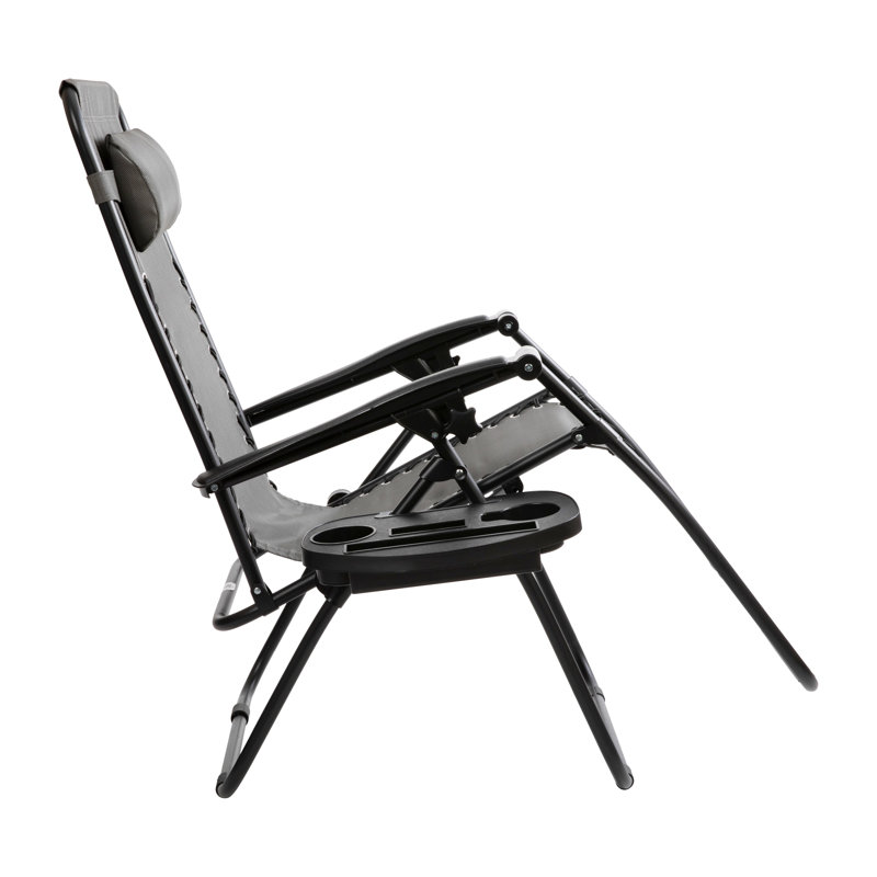 Niko Adjustable Folding Mesh Zero Gravity Reclining Lounge Chair with Pillow and Cup Holder Tray, Gray