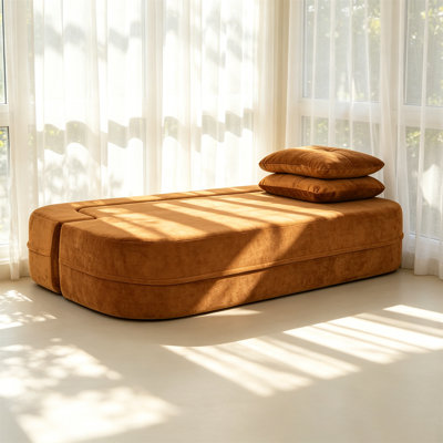 Canapé-lit convertible en chenille orange 77 po 77 po, canapé-lit pliable avec housses amovibles, canapé-lit multifonctionnel pour petits appartements, salon, chambre d'amis