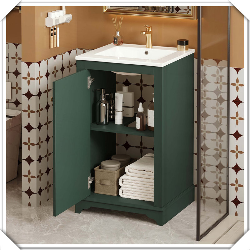 Meuble-lavabo autoportant moderne avec lavabo en céramique et tablette ajustable, Noir