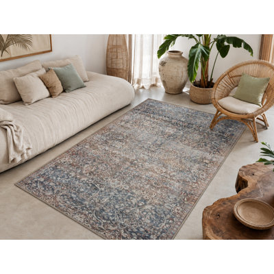 Orla Gray Floral Washable Indoor/Outdoor Area Rug