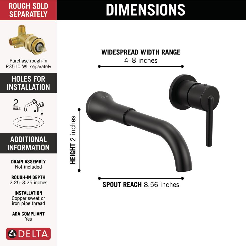 Trinsic Wall-Mounted Bathroom Faucet, Matte Black