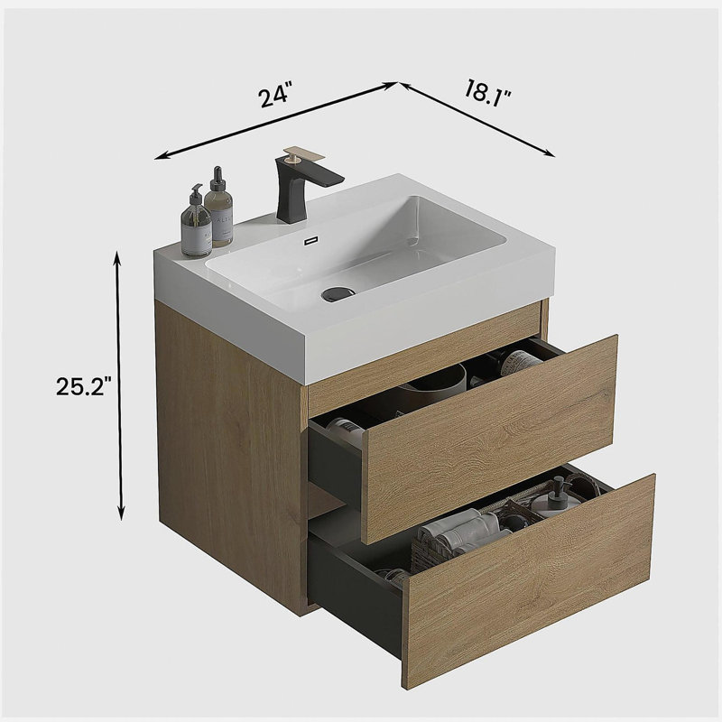 Armoire de salle de bain avec lavabo, grande armoire de salle de bain murale moderne pré-assemblée, Blanc, 24"