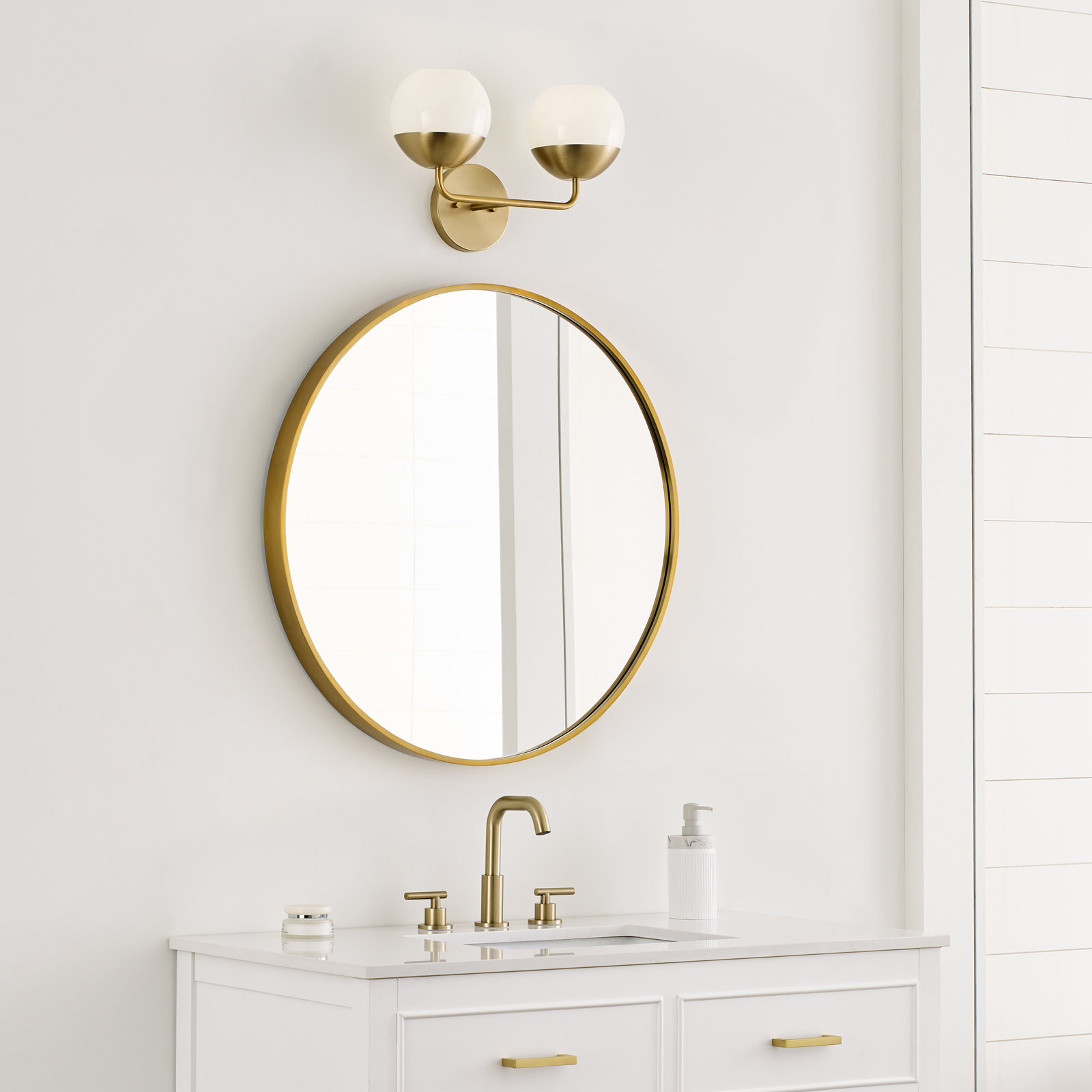 Avoca 2-Light Dimmable Vanity Light, Satin Brass