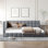 Lit de jour en velours gris - Lit double, attrait moderne de style Mid-Century, structure en bois et lattes pour un lit de jour rembourré de taille confortable /, brillance, avec une utilisation très polyvalente