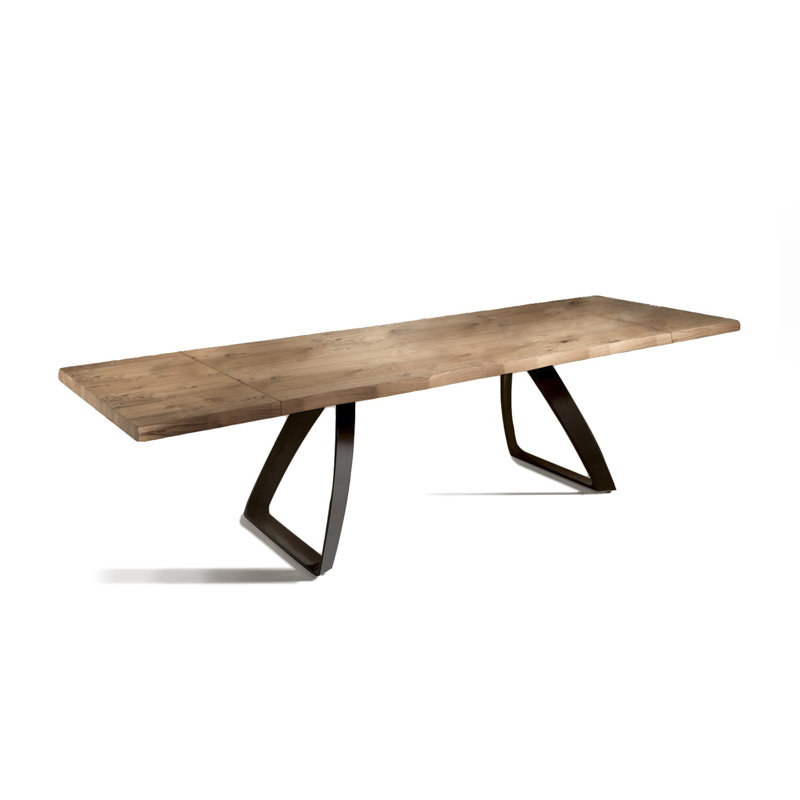 Vidari Extendable Metal Base Dining Table, Oak, Black, H76 x L160 x W90cm