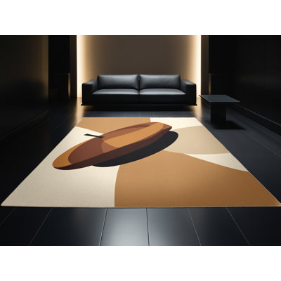 Tapis brun élégant et beige lavable à la machine Brooksville