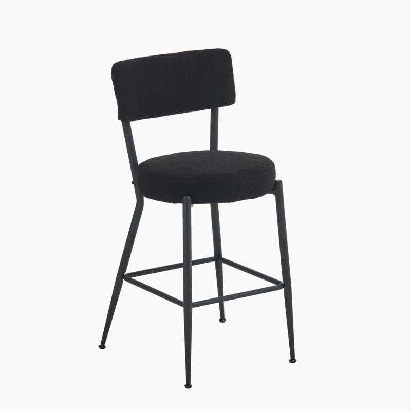 Jala Upholstered Counter Stool with Metal Frame, Black, Black