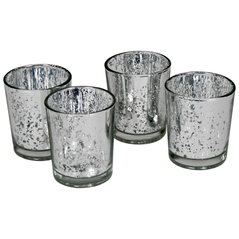 4 Piece Glass Tabletop Votive Holder Set, Silver