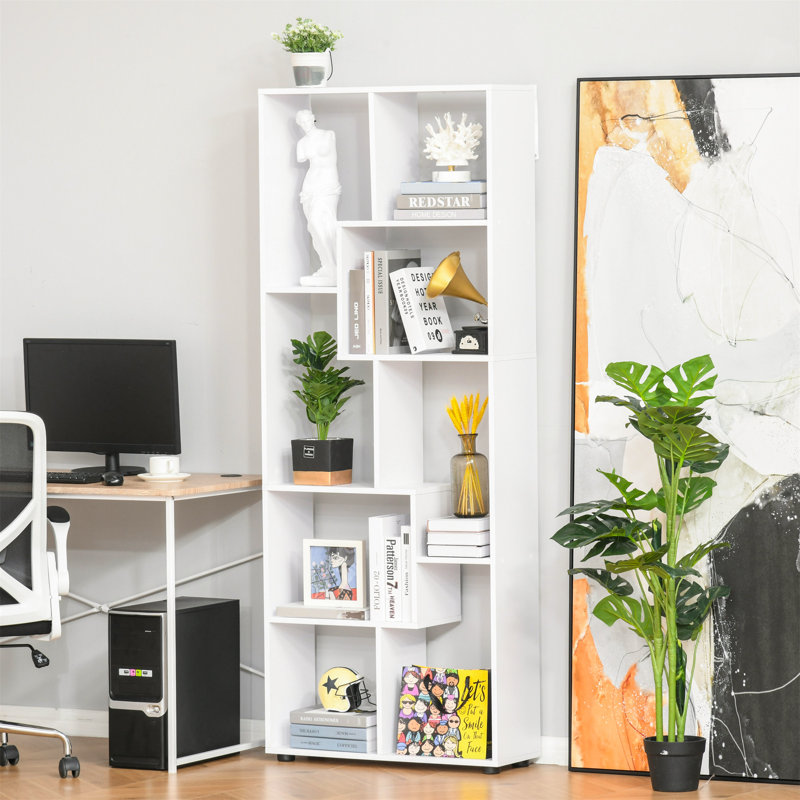 Ramani Geometric Bookcase, 178cm H x 70cm W x 24cm D, White