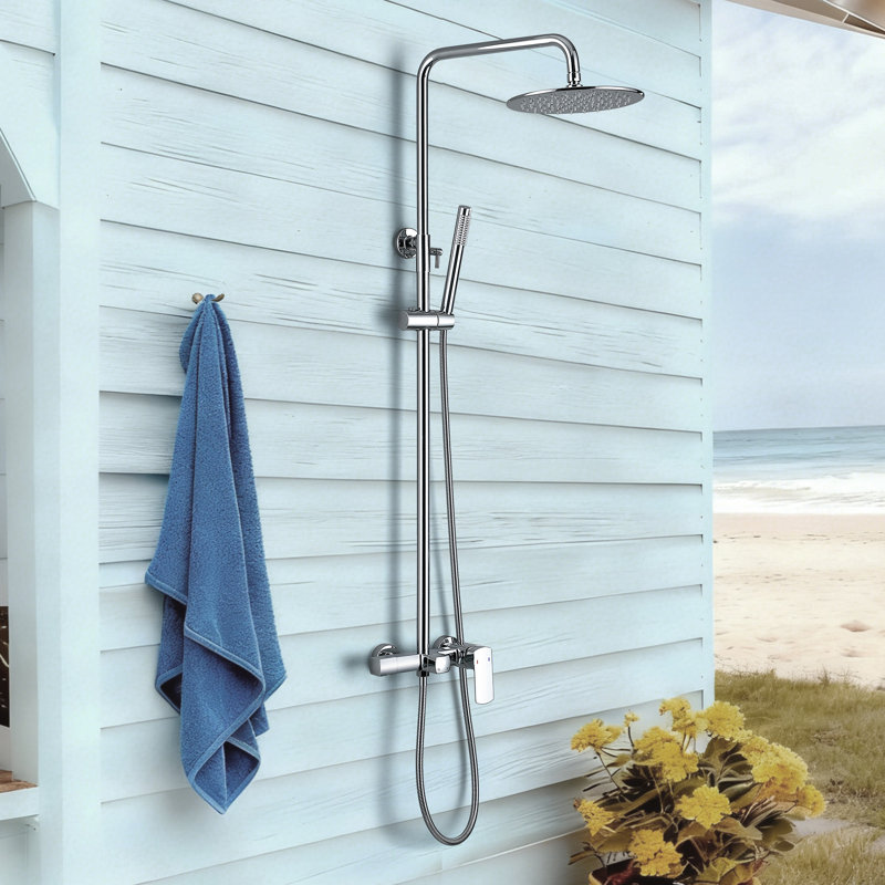 Système de douche mural complet à 3 fonctions avec barre coulissante et bec de baignoire 47 po H 47 po, Chrome poli