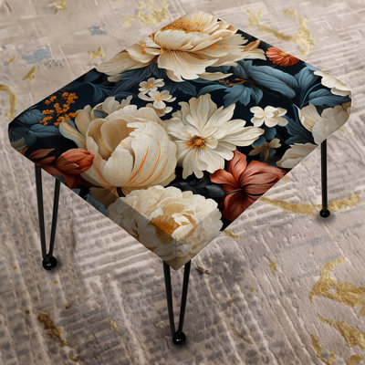 Beige Victorian Lavish Floral Pattern - Floral Rectangle Ottoman