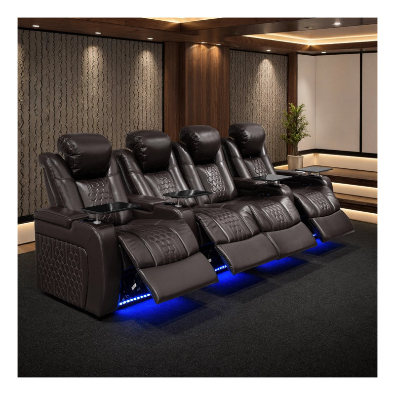 Canapé modulaire inclinable électrique 4 pièces en cuir nappa de qualité supérieure, finition café avec technologie Comfort-Matrix