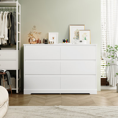 6 - Drawer Double Dresser, 32.3""H, White -  HOMECHO, FMD-233