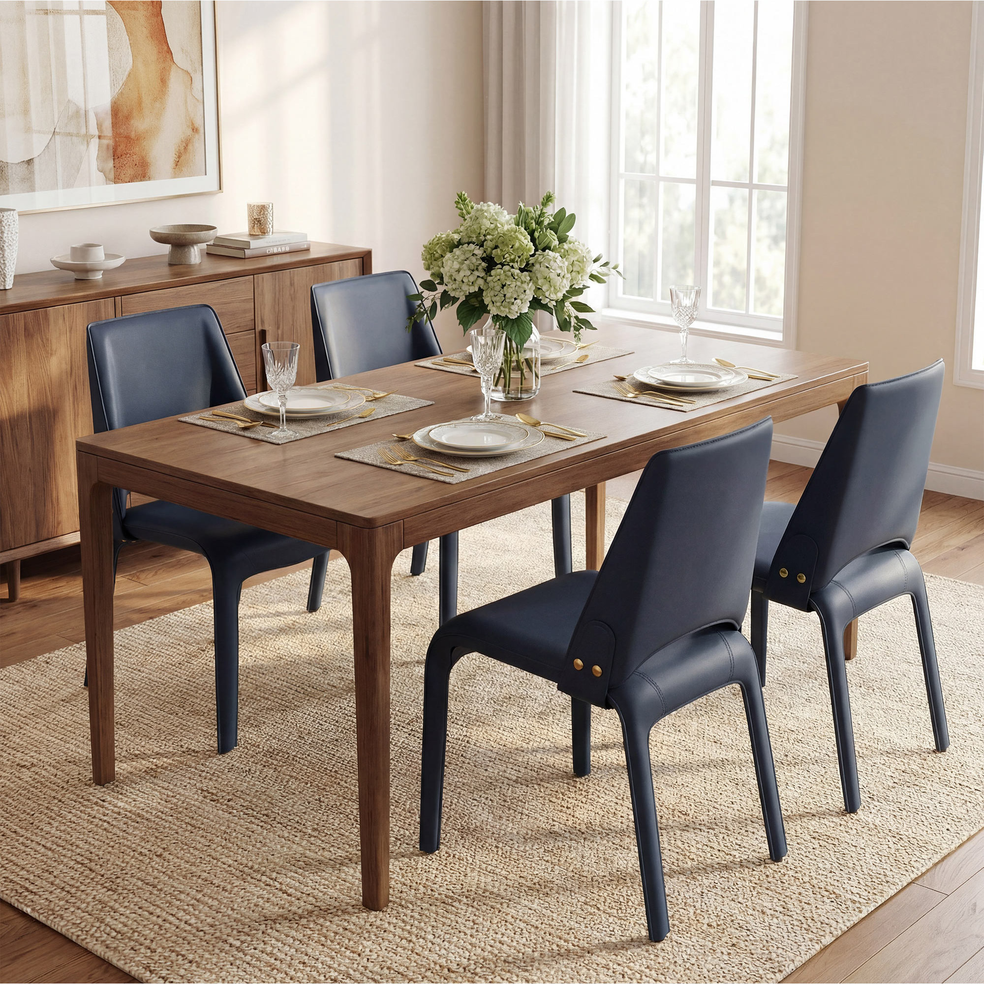 Vannes Vegan Leather Dining Chair, Blue, 3, Minimal Assembly Needed