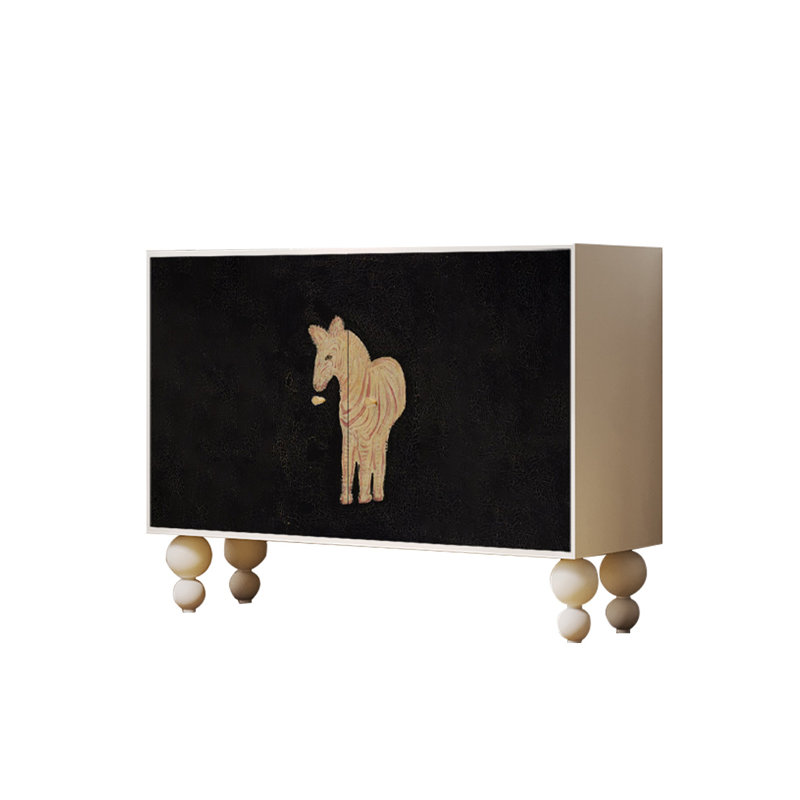 Armoire d'appoint en bois massif durable et solide, Blanc / noir