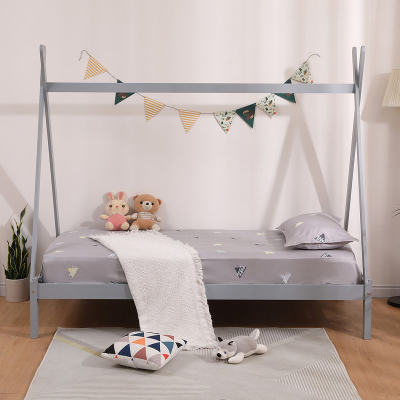 Max Liron 90 X 190cm Standard House Beds, Without Trundle, No Mattress, Grey
