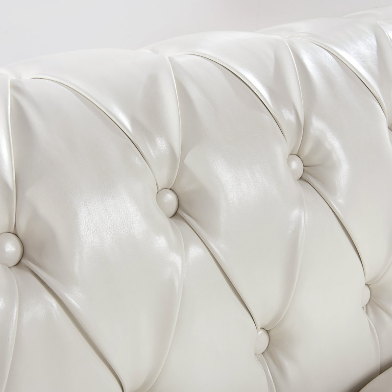 Arlen 84.65'' Faux Leather Rolled Arm Sofa,Nailheads,couch, White Faux Leather