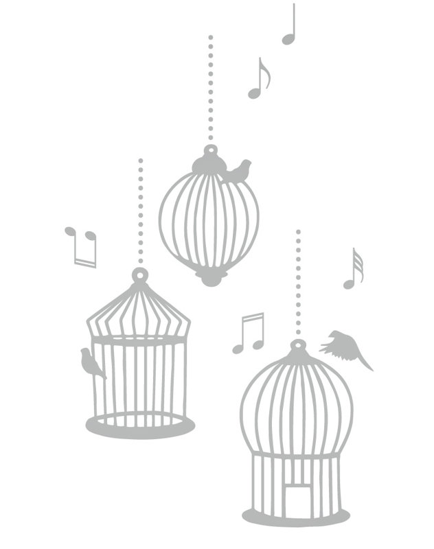 Décalcomanie murale cages d’oiseaux de chanson, Argent, H 56 po x l 33 po x P 0,01 po