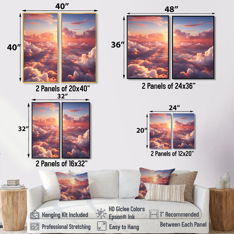 Magnifique lever de soleil dans le ciel - décoration murale jaune, 36" H x 48" W, Impression encadrée flottante, Black
