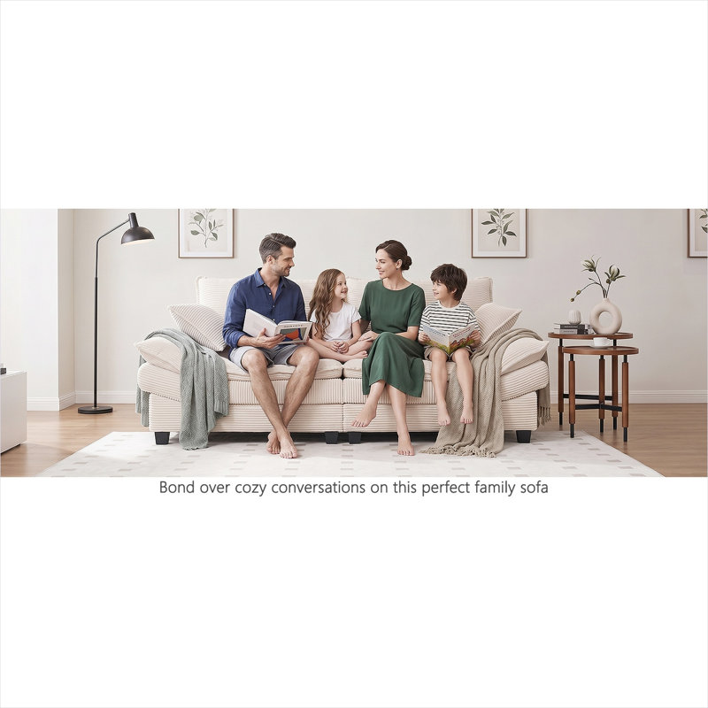 Canapé modulaire pour chambre à coucher et salon, combinant velours côtelé beige, 83 po et détails en bois massif