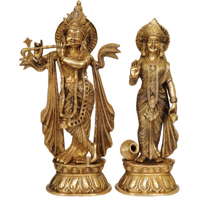 Brass Radha Krishna Statue – Handmade Indian Art, 20 Inch, Traditional Dual-Figurine Décor, Premium Polished Brass for Home, Garden, Temple