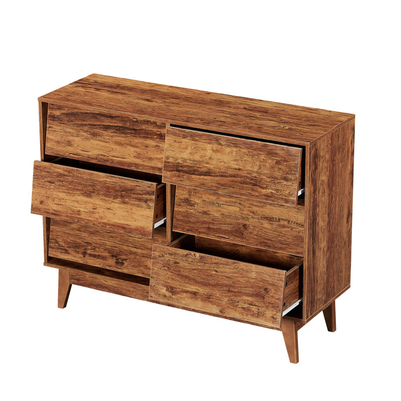 La commode double 6 tiroirs présente un style rétro et un design biseauté