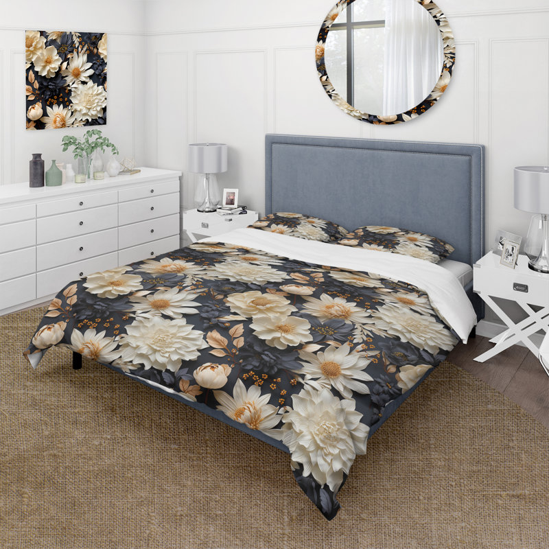 White Dahlia Cottage - ensemble de housse de couette floral - microfibre de polyester
