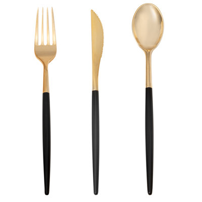 Restaurantware-Moderna 7.5 Inch Fancy Flatware, 60 Durable Plastic Flatware - With Black Handle, Heavy-duty, Silver Plastic Sustainable Cutlery, Easily Disposable Or Restaurants