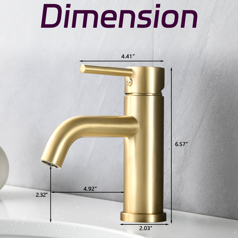 Robinet de salle de bain à un trou - Design moderne, or brossé, acier inoxydable, débit de 1,2 gallon par minute, option d'installation pratique, débit, installation sans effort pour les installations