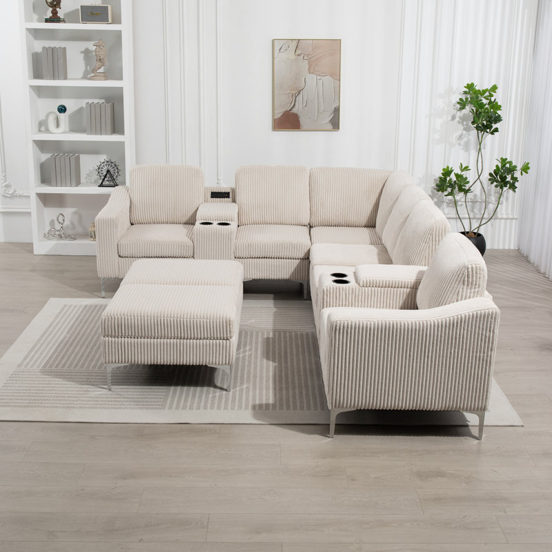 Canapé modulaire 10 pièces rembourré, Beige Corduroy