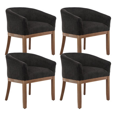 Mid Century Modern Dining Chairs, Upholstered Linen Fabric Dining Room Chairs with Arms and Solid Wood Legs, Comfy Barrel Accent Chairs for Dining Roo