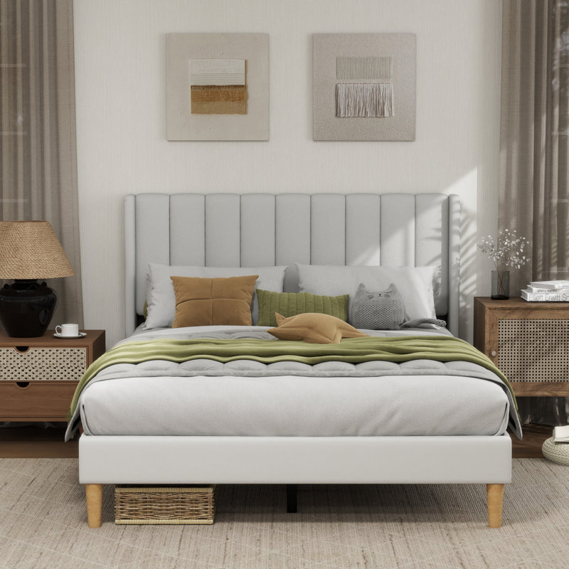 Sutter Upholstered Wingback Bed, Full / Double, White