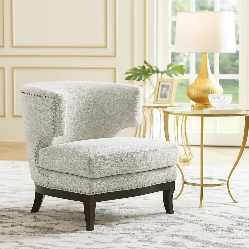 Garcon 30.5" Modern & Contemporary Accent Chair with Boucle Fabric Upholstery, Nailhead Trim, Foam over Pocket Coils