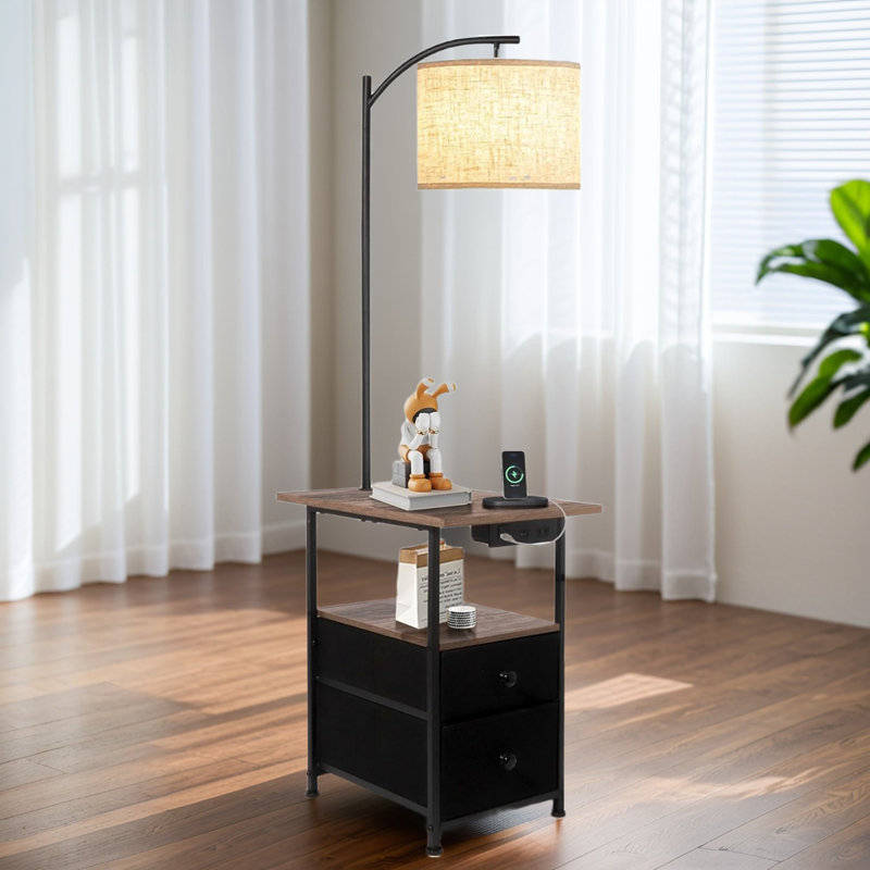 Floor Lamp With Side Table, 2 Storage Drawers & Adjustable Reading Light, USB/Type C/AC Charging Ports, 3 Color Temperatures For Bedroom, Living Room, Home Office