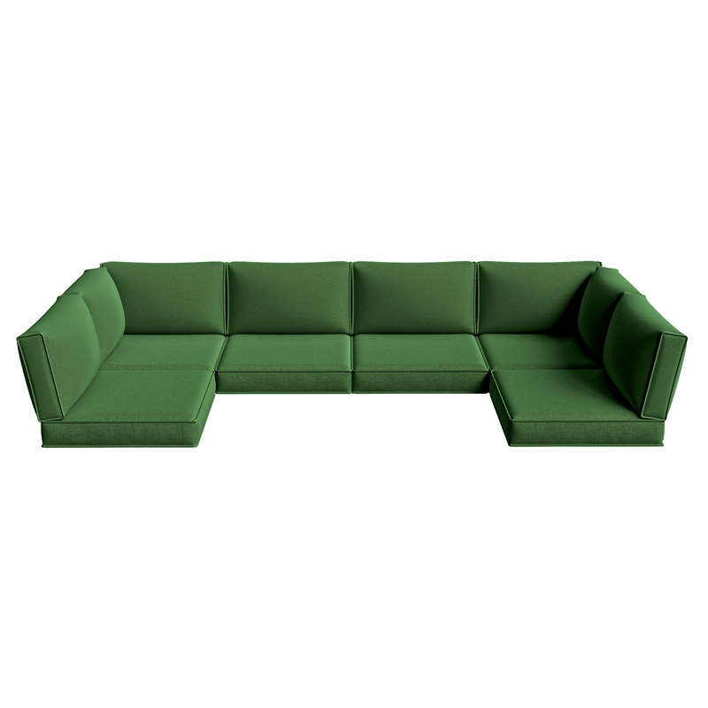 14-pcs 4" Thick Patio Cushion Covers – Water-resistant Replacements For 6-seat Sectional Sofa, Green