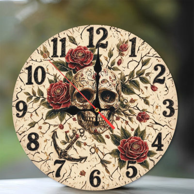 Tête de mort en forme de crâne avec ancre de roses