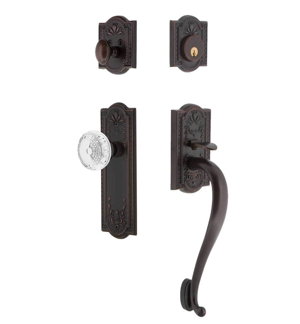 Nostalgic Warehouse Meadows Plate S Grip Handleset with Single Cylinder Deadbolt and Crystal Meadows Knob Nostalgic Warehouse 