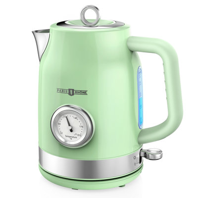 Retro Electric Tea Kettle, 1.7L (57.48oz) Pure 304 Stainless Steel Interior, Built-in Thermometer Dial & Water Level Window, 1500W Fast Boil, Auto Shutoff & Boil-Dry Protection, Vintage Hot Water Kettle for Coffee Tea