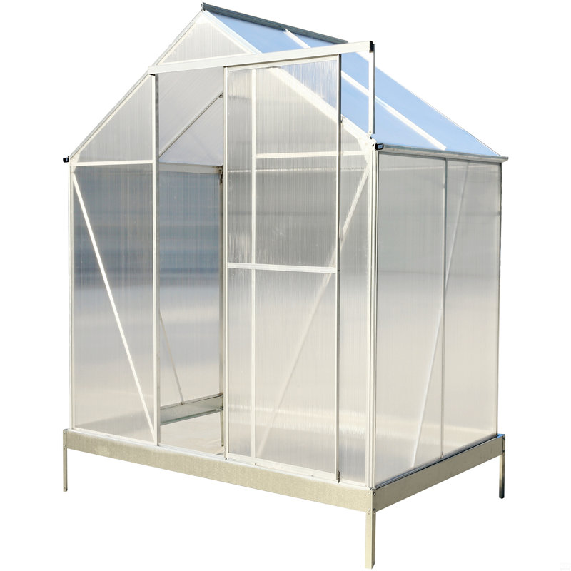 Polycarbonate Greenhouse, Heavy Duty Outdoor Aluminum Walk-In Green House Kit With Rain Gutter, Vent And Door